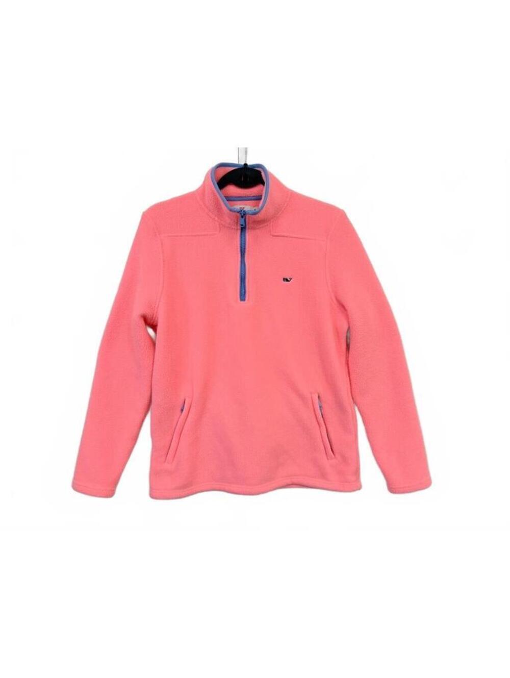 Vineyard Vines Women’s M Coral Pink Fleece Quarter Zip Pullover Whale Logo